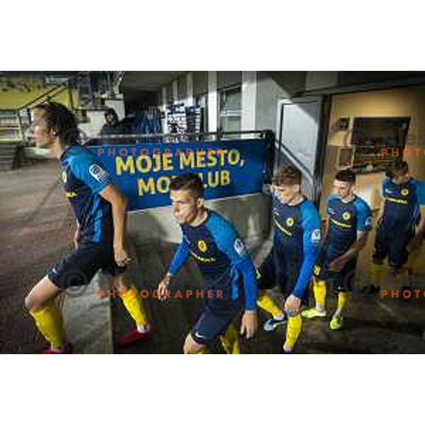 Maj Mittendorfer, Tamar Svetlin and other players of Celje entering the pitch prior to Prva liga Telemach football match between Celje and Maribor in Arena z’Dezele, Celje, Slovenia on July 18, 2021
