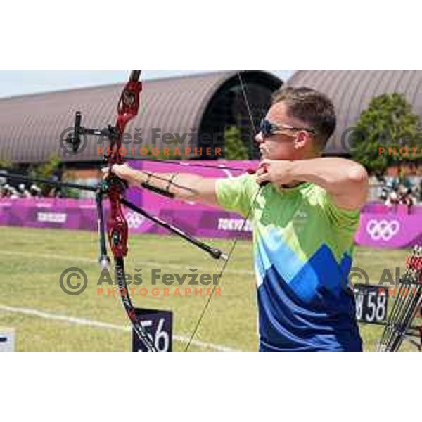 Ziga Ravnikar (SLO) competes in archery at Tokyo 2020 Summer Olympic Games, Japan on July 23, 2021