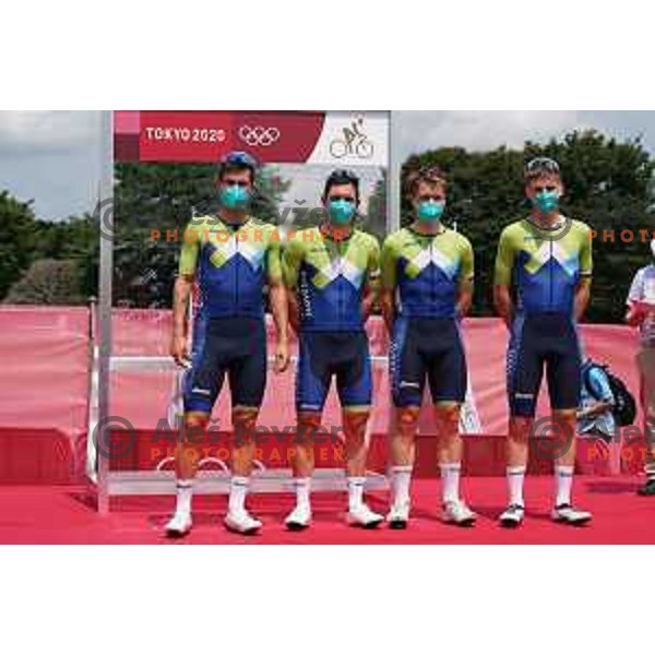 of team Slovenia during Men’s Road Race from Musashinonomori Park to Fuji International Speedway (234 km) at Tokyo 2020 Summer Olympic Games, Japan on July 24, 2021