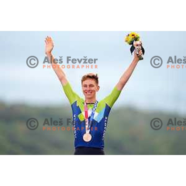 Tadej Pogacar of Slovenia, winner of bronze medal at Men’s Road Race from Musashinonomori Park to Fuji International Speedway (234 km) at Tokyo 2020 Summer Olympic Games, Japan on July 24, 2021