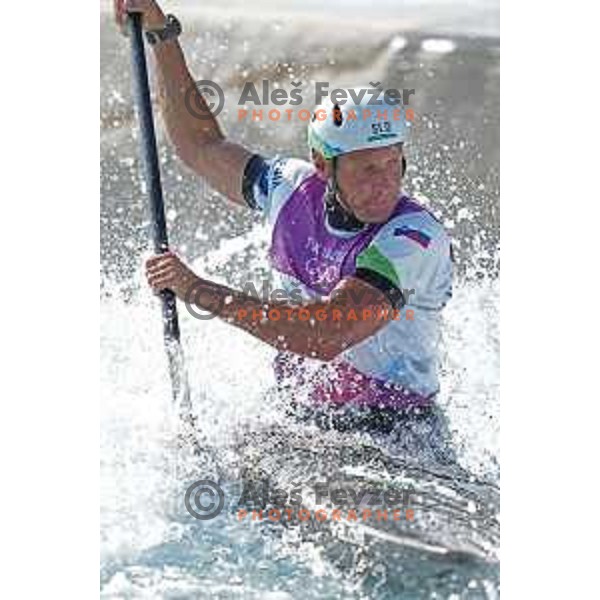 Benjamin Savsek competes in qualification heat of Men’s C-1, Canoe slalom at Tokyo 2020 Summer Olympic Games, Japan on July 25, 2021