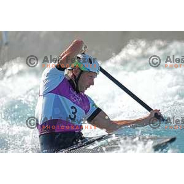 Benjamin Savsek competes in qualification heat of Men’s C-1, Canoe slalom at Tokyo 2020 Summer Olympic Games, Japan on July 25, 2021