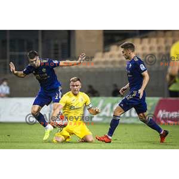 Robert Voloder vs Slobodan Vuk in action during Prva liga Telemach football match between Maribor and Domzale in Ljudski vrt, Maribor, Slovenia on July 25, 2021