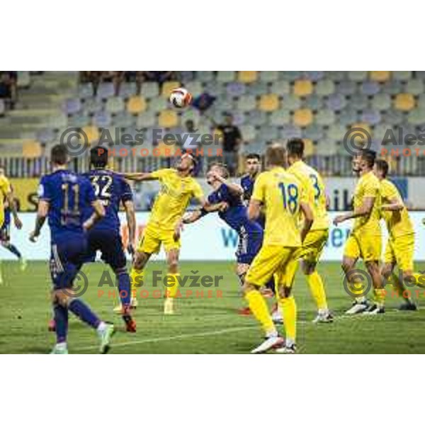 Matej Podlogar vs Aleks Pihler in action during Prva liga Telemach football match between Maribor and Domzale in Ljudski vrt, Maribor, Slovenia on July 25, 2021