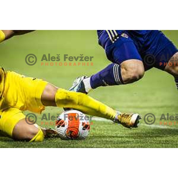 Enes Alic vs Aljosa Matko in football tackle during Prva liga Telemach football match between Maribor and Domzale in Ljudski vrt, Maribor, Slovenia on July 25, 2021