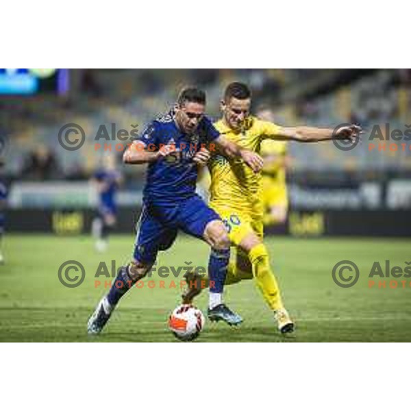 Aljosa Matko vs Enes Alic in action during Prva liga Telemach football match between Maribor and Domzale in Ljudski vrt, Maribor, Slovenia on July 25, 2021