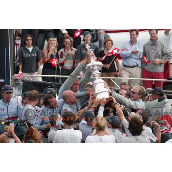 at America\'s Cup Final sailing match race between team New Zealand and team Alinghi in Auckland, New Zealand on March 2, 2003. Team Alinghi defeated Team New Zealand 5:0