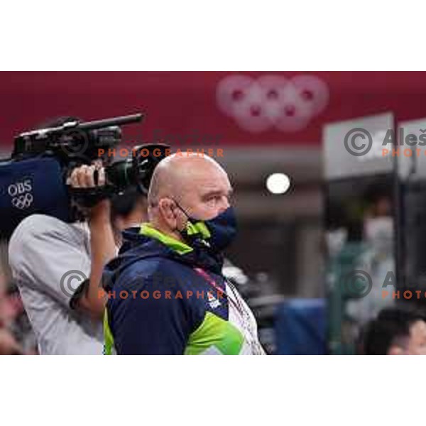 Coach Marjan Fabjan during semi-final of Women’s Judo -63 category at Tokyo 2020 Summer Olympic Games, Japan on July 27, 2021