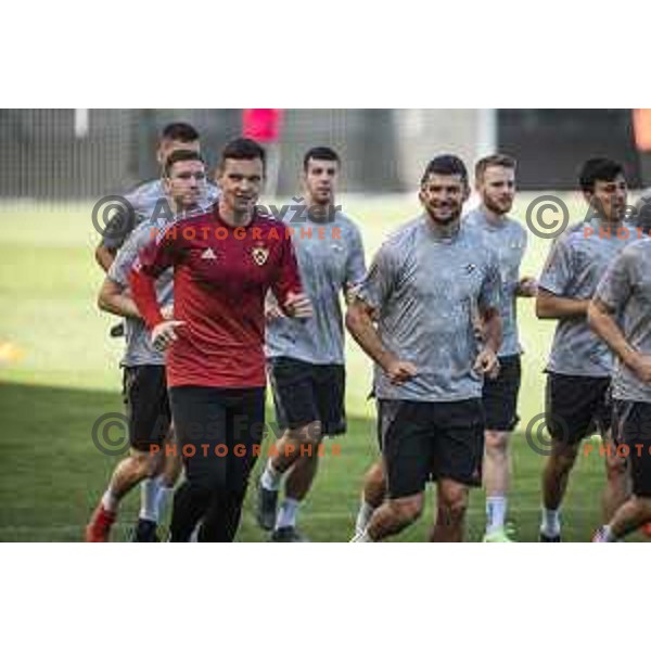 Azbe Jug, Rok Kronaveter and other players of Maribor during practice prior to UEFA Conference League quailfier football match between Hammerby in Ljudski vrt, Maribor, Slovenia on July 28, 2021