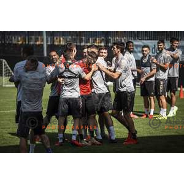 Players of Maribor during practice prior to UEFA Conference League quailfier football match between Hammerby in Ljudski vrt, Maribor, Slovenia on July 28, 2021