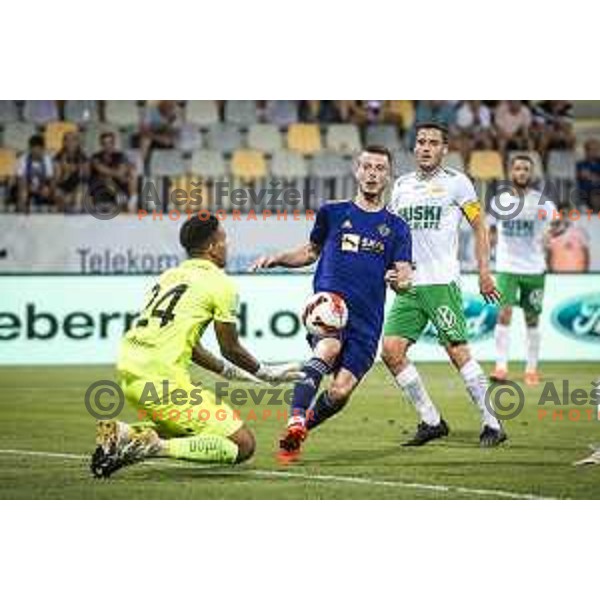 Oliver Dovin vs Aleks Pihler in action during UEFA Conference League qualifier football match between Maribor and Hammarby in Ljudski vrt, Maribor, Slovenia on July 29, 2021