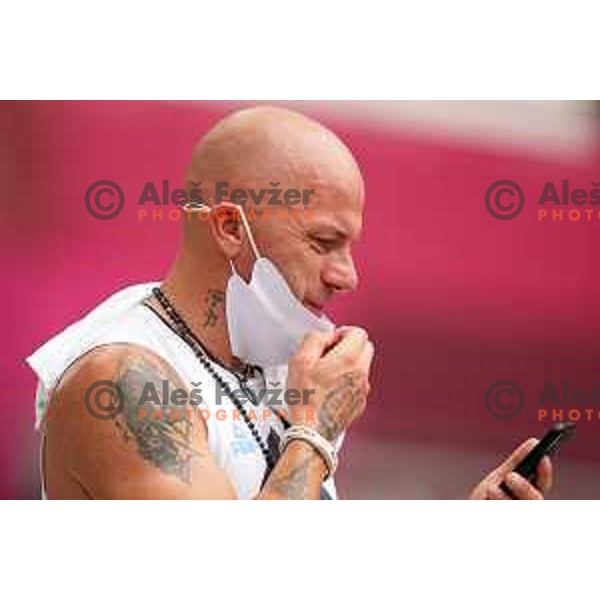 Coach Rok Predanic in qualification of Men’s discus at Tokyo 2020 Summer Olympic Games, Japan on July 29, 2021