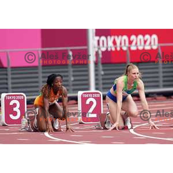 Maja Mihalinec Zidar (SLO) runs in qualification of Women’s 100 meters at Tokyo 2020 Summer Olympic Games, Japan on July 29, 2021