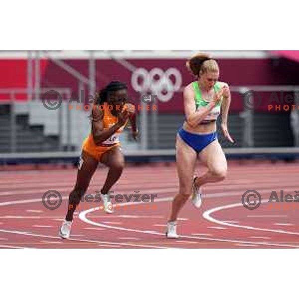 Maja Mihalinec Zidar (SLO) runs in qualification of Women’s 100 meters at Tokyo 2020 Summer Olympic Games, Japan on July 29, 2021