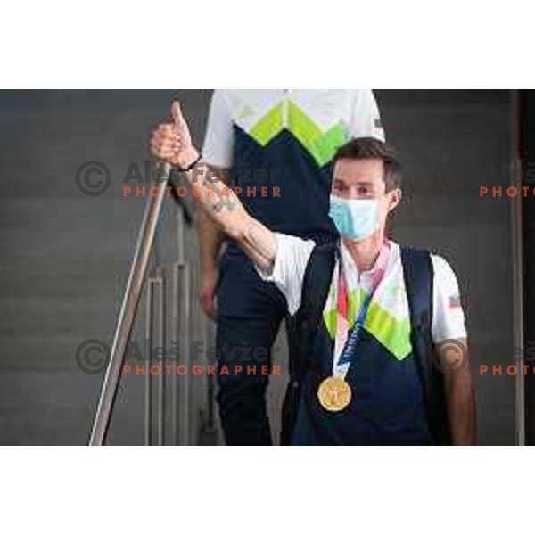 Primoz Roglic, Olympic time- trial champion during reception at Ljubljana Airport, Slovenia on July 30, 2021