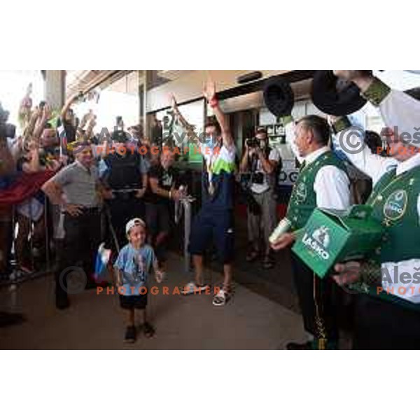 Primoz Roglic, Olympic time- trial champion during reception at Ljubljana Airport, Slovenia on July 30, 2021