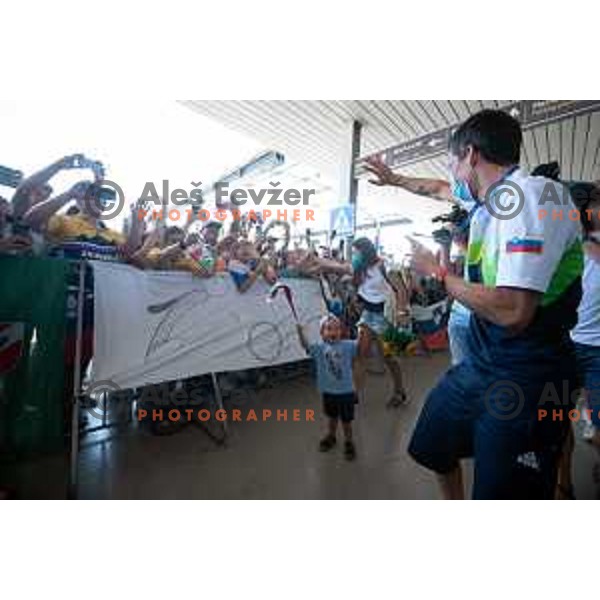 Primoz Roglic, Olympic time- trial champion during reception at Ljubljana Airport, Slovenia on July 30, 2021