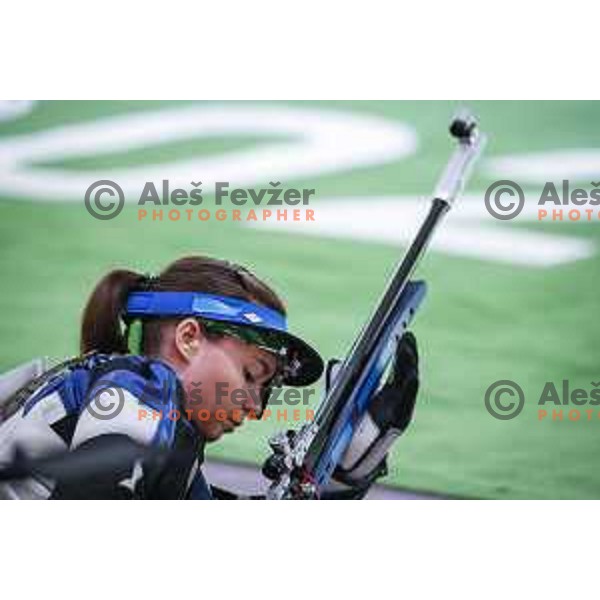 Ziva Dvorsak (SLO) competes in the final of Women’s Rifle 3 positions at Tokyo 2020 Summer Olympic Games, Japan on August 31, 2021