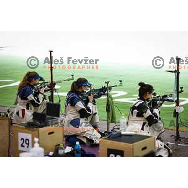 Ziva Dvorsak (SLO) competes in the final of Women’s Rifle 3 positions at Tokyo 2020 Summer Olympic Games, Japan on August 31, 2021