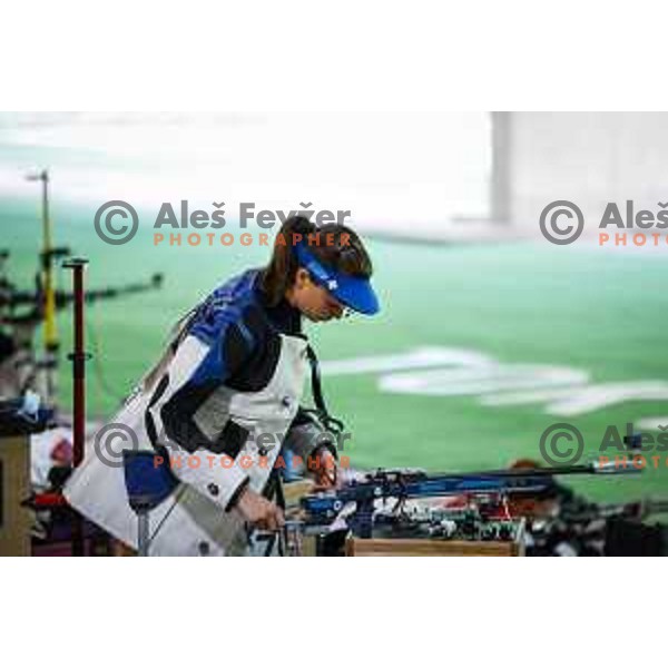 Ziva Dvorsak (SLO) competes in the final of Women’s Rifle 3 positions at Tokyo 2020 Summer Olympic Games, Japan on August 31, 2021