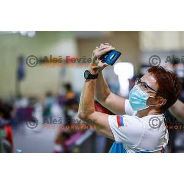 Coach Polonca Sladic attends the final of Women’s Rifle 3 positions at Tokyo 2020 Summer Olympic Games, Japan on August 31, 2021