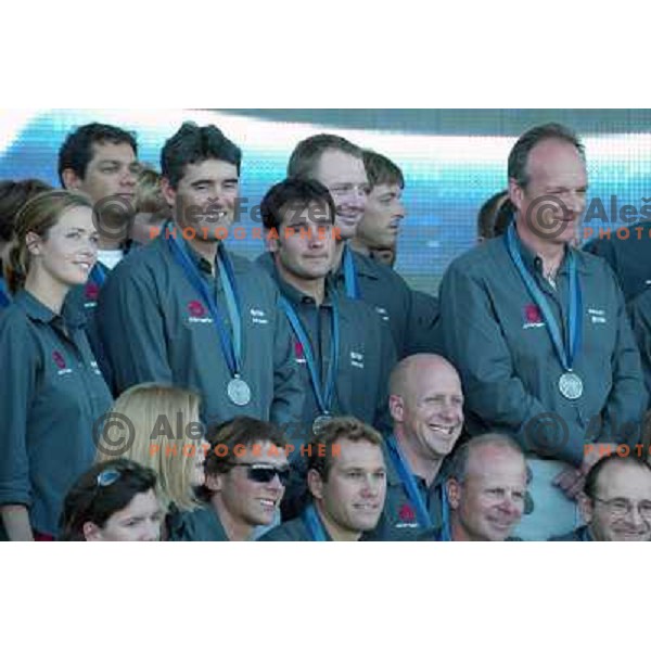 at America\'s Cup Final sailing match race between team New Zealand and team Alinghi in Auckland, New Zealand on March 2, 2003. Team Alinghi defeated Team New Zealand 5:0