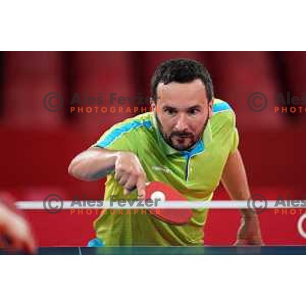 Bojan Tokic competes (SLO) in quarter-final of team competition table tennis match between Slovenia and Korea at Tokyo 2020 Summer Olympic Games, Japan on August 1, 2021
