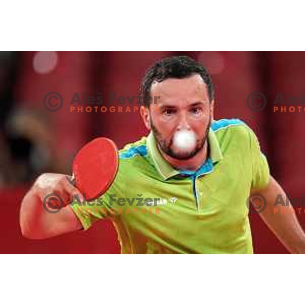 Bojan Tokic competes (SLO) in quarter-final of team competition table tennis match between Slovenia and Korea at Tokyo 2020 Summer Olympic Games, Japan on August 1, 2021