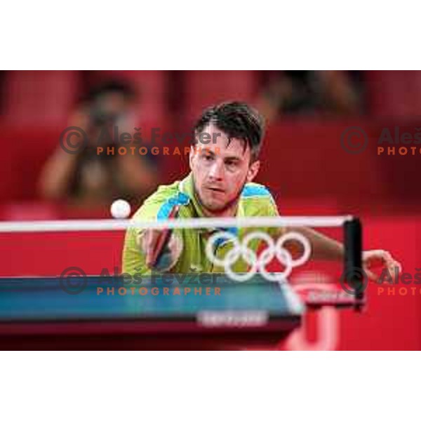 Deni Kozul competes (SLO) in quarter-final of team competition table tennis match between Slovenia and Korea at Tokyo 2020 Summer Olympic Games, Japan on August 1, 2021