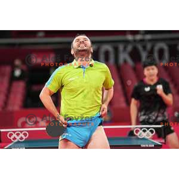 Bojan Tokic competes (SLO) in quarter-final of team competition table tennis match between Slovenia and Korea at Tokyo 2020 Summer Olympic Games, Japan on August 1, 2021
