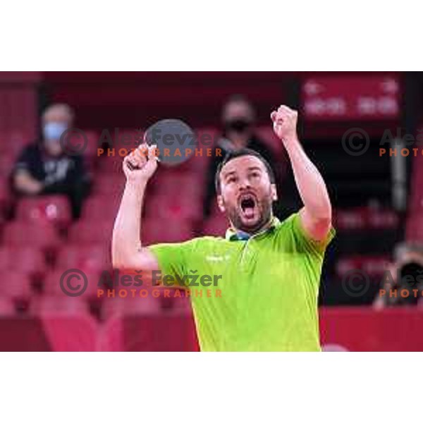 Bojan Tokic competes (SLO) in quarter-final of team competition table tennis match between Slovenia and Korea at Tokyo 2020 Summer Olympic Games, Japan on August 1, 2021