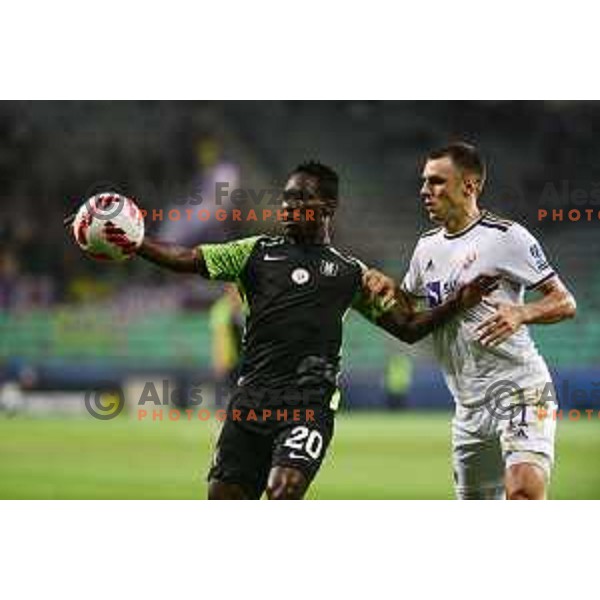 in action during Prva liga Telemach fotball match between Olimpija and Maribor in Ljubljana, Slovenia on August 1, 2021