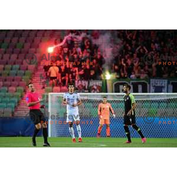 in action during Prva liga Telemach fotball match between Olimpija and Maribor in Ljubljana, Slovenia on August 1, 2021