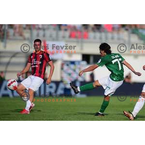 In action during Prva Liga Telemach football match between Tabor CB 24 Sezana and Olimpija in Sezana, Slovenia on August 8, 2021