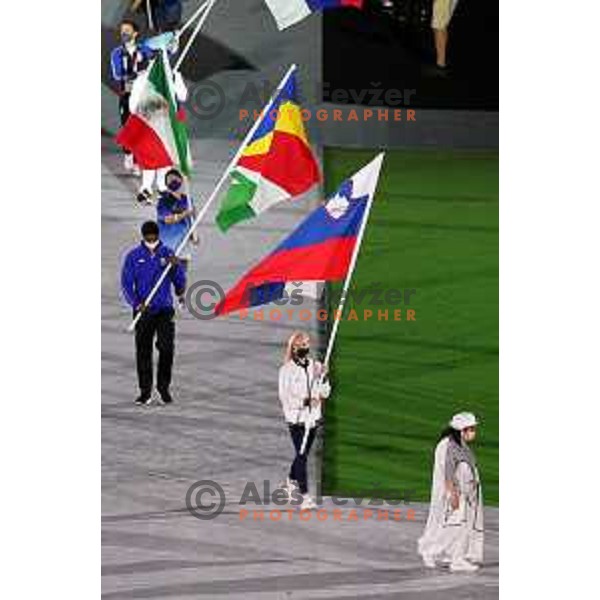 Janja Garnbret, flag bearer of Slovenia during Closing Ceremony of Tokyo 2020 Summer Olympic Games, Japan on August 8, 2021