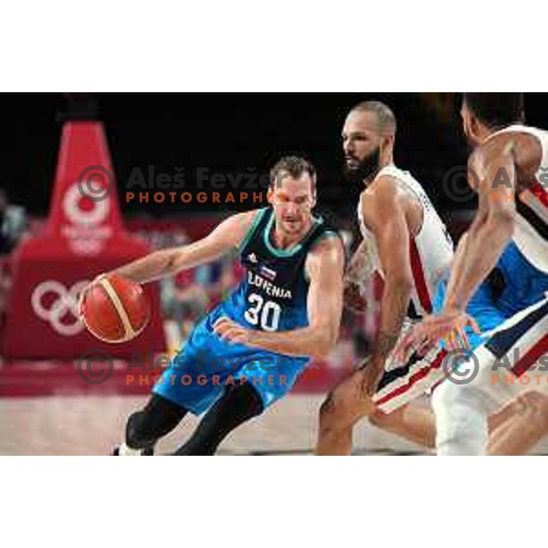 Zoran Dragic in action during semi-final of Men’s Basketball between Slovenia and France in Saitama Super Arena at Tokyo 2020 Summer Olympic Games, Japan on August 5, 2021 