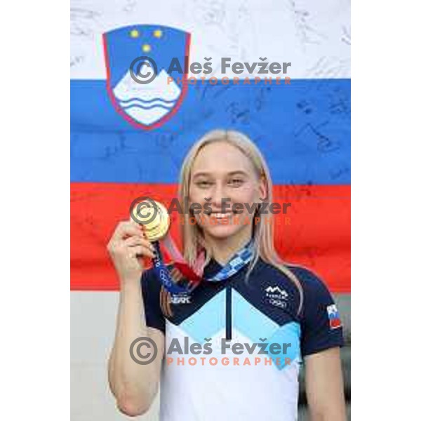 Janja Garnbret during reception of Slovenia Olympic team of Tokyo 2020 Summer Olympic games held by president of Slovenia at Brdo Castle, Slovenia on August 10, 2021