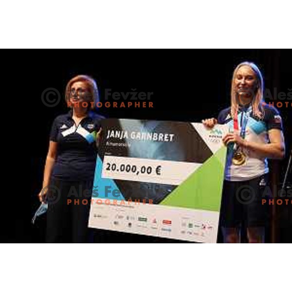Janja Garnbret during reception of Slovenia Olympic team of Tokyo 2020 summer Olympic games at Congress Square in Ljubljana, Slovenia on August 10, 2021