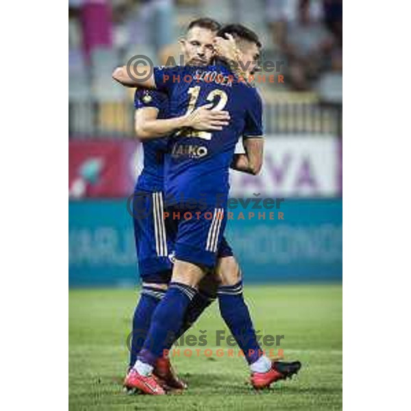 Martin Milec and Gregor Sikosek celebrating during Prva liga Telemach foorball match between Maribor and Tabor in Ljudski vrt, Maribor, Slovenia on August 14, 2021