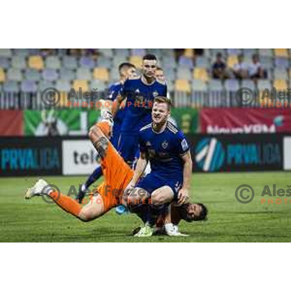 Jan Koprivec vs Rudi Vancas Pozeg in action during Prva liga Telemach foorball match between Maribor and Tabor in Ljudski vrt, Maribor, Slovenia on August 14, 2021