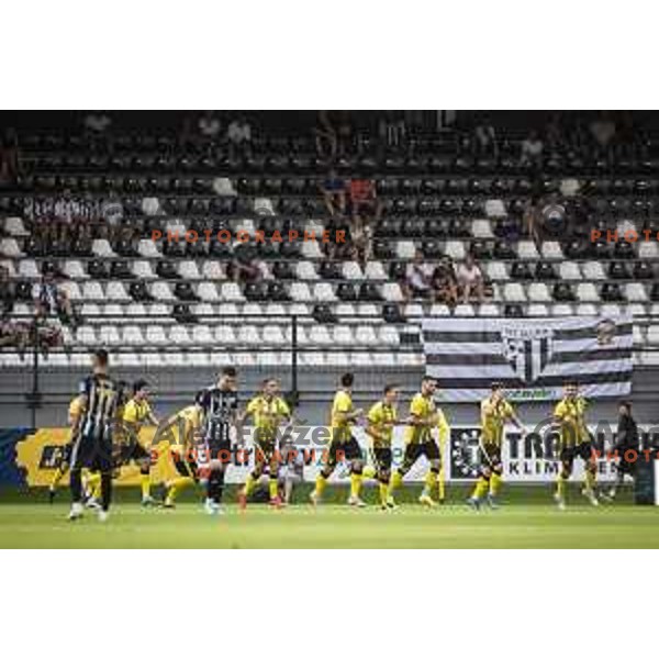 Players of Radomlje celebrating during Prva liga Telemach football match between Mura and Radomlje in Fazanerija, Murska Sobota, Slovenia on August 15, 2021