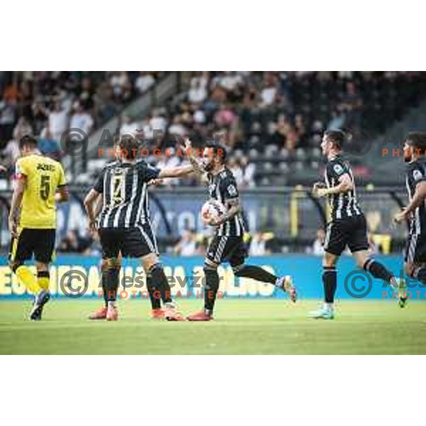 Mitja Lotric and other players of Mura celebrating during Prva liga Telemach football match between Mura and Radomlje in Fazanerija, Murska Sobota, Slovenia on August 15, 2021