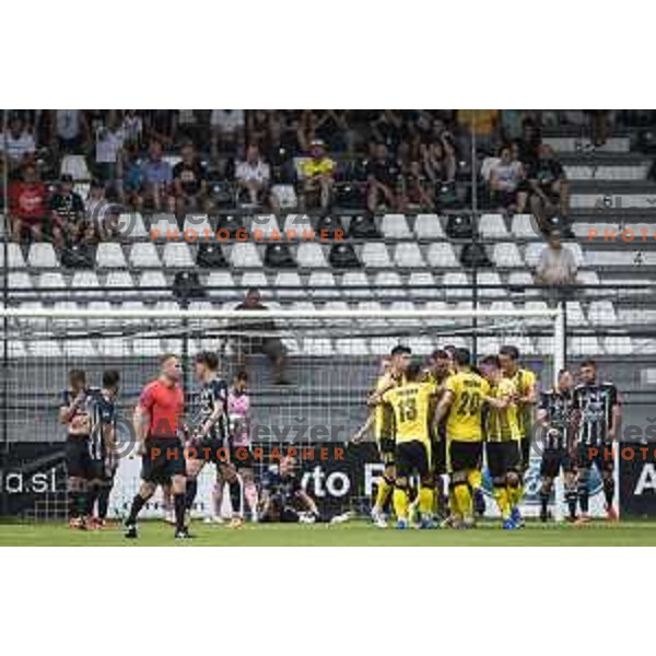 Players of Radomlje celebrating during Prva liga Telemach football match between Mura and Radomlje in Fazanerija, Murska Sobota, Slovenia on August 15, 2021