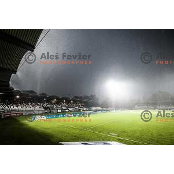 Heavy rain pouring on the pitch during Prva liga Telemach football match between Mura and Radomlje in Fazanerija, Murska Sobota, Slovenia on August 15, 2021