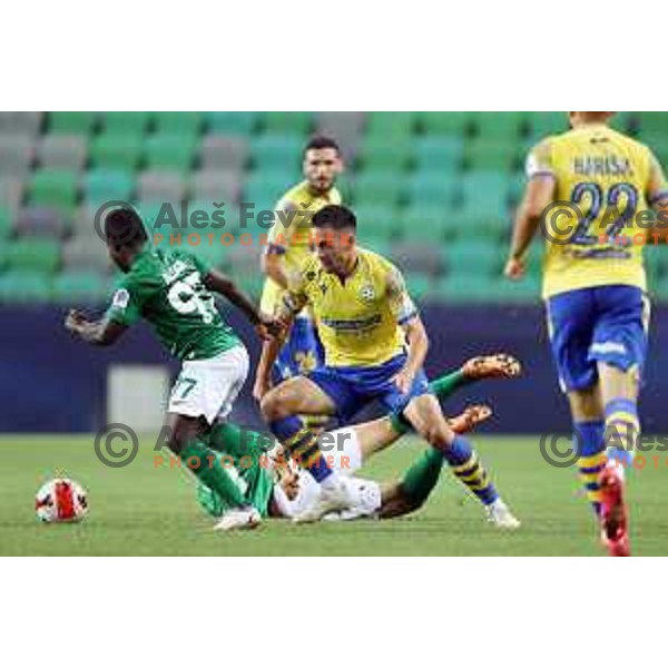 In action during Prva Liga Telemach football match between Olimpija and Koper in Ljubljana, Slovenia on August 15, 2021