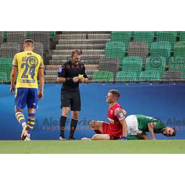 In action during Prva Liga Telemach football match between Olimpija and Koper in Ljubljana, Slovenia on August 15, 2021