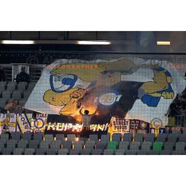 Fans of Koper in action during Prva Liga Telemach football match between Olimpija and Koper in Ljubljana, Slovenia on August 15, 2021