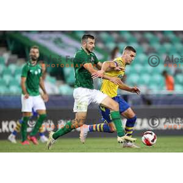Djordje Crnomarkovic and Nardin Mulahusejnovic in action during Prva Liga Telemach football match between Olimpija and Koper in Ljubljana, Slovenia on August 15, 2021