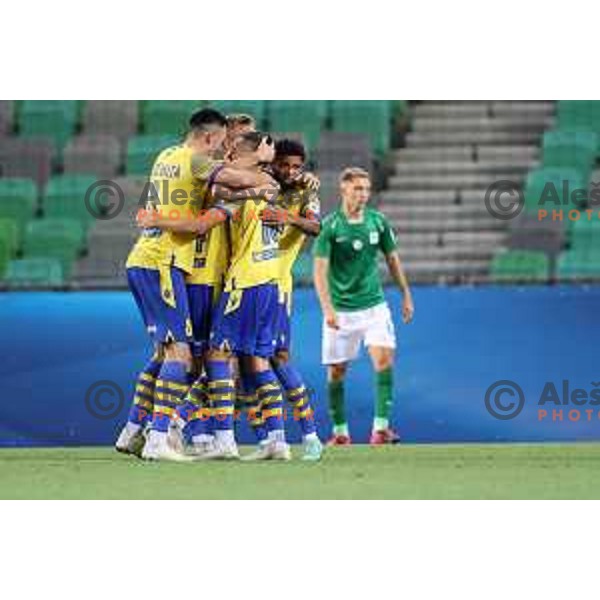 In action during Prva Liga Telemach football match between Olimpija and Koper in Ljubljana, Slovenia on August 15, 2021