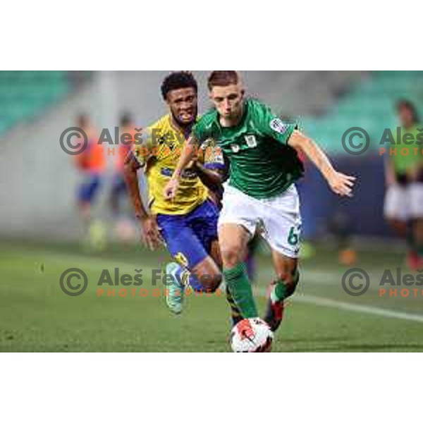 In action during Prva Liga Telemach football match between Olimpija and Koper in Ljubljana, Slovenia on August 15, 2021